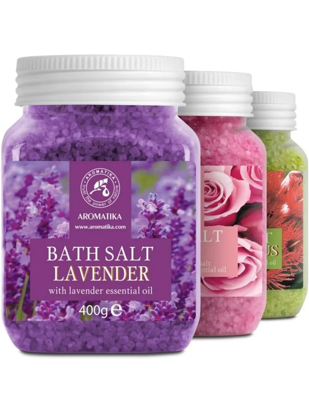 Relaxing Bath Salts Set - Lavender, Rose & Eucalyptus - 100% Natural - Stress